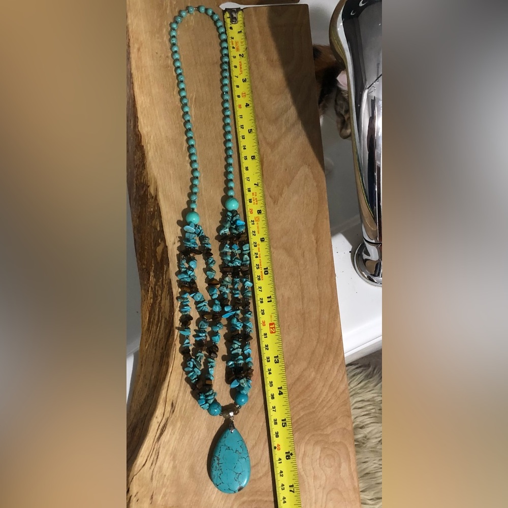 Turquoise chunky boho necklace - Picture 7 of 8